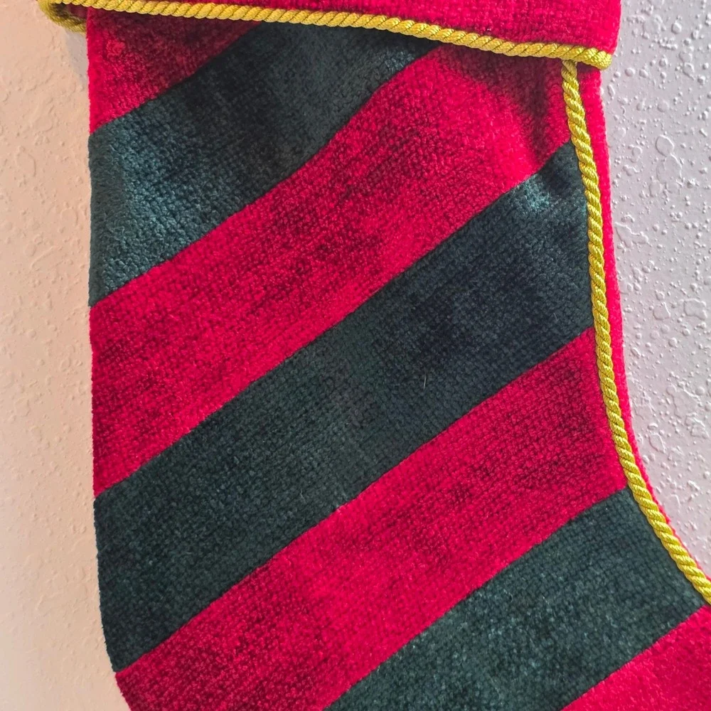 CLEARANCE‎ 💲6️⃣ Christmas Stocking Red Green Stripe Gold Cord
